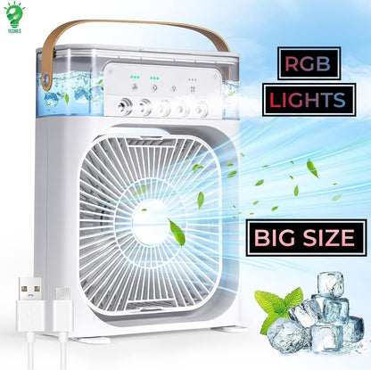 Portable Air Conditioner Mist Fan Big Size – 3-in-1 Mini AC Air Cooler with Ice Mist, LED Lights & Adjustable Speed