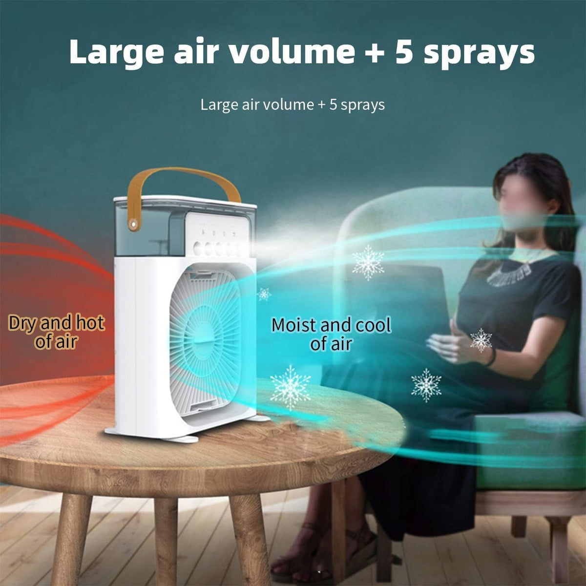 Portable Air Conditioner Mist Fan Big Size – 3-in-1 Mini AC Air Cooler with Ice Mist, LED Lights & Adjustable Speed