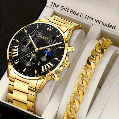 Pack of 2 Fashion Mens Stainless Steel Watches Wristwatch Calendar Luminous Clock Men Business Casual Watch