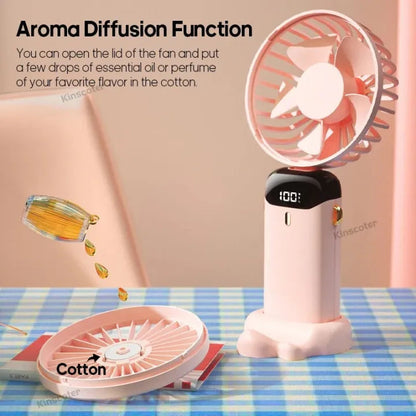 5-Speed USB Rechargeable Mini Handheld Fan – Foldable Portable Neck Fan with Display & Phone Stand