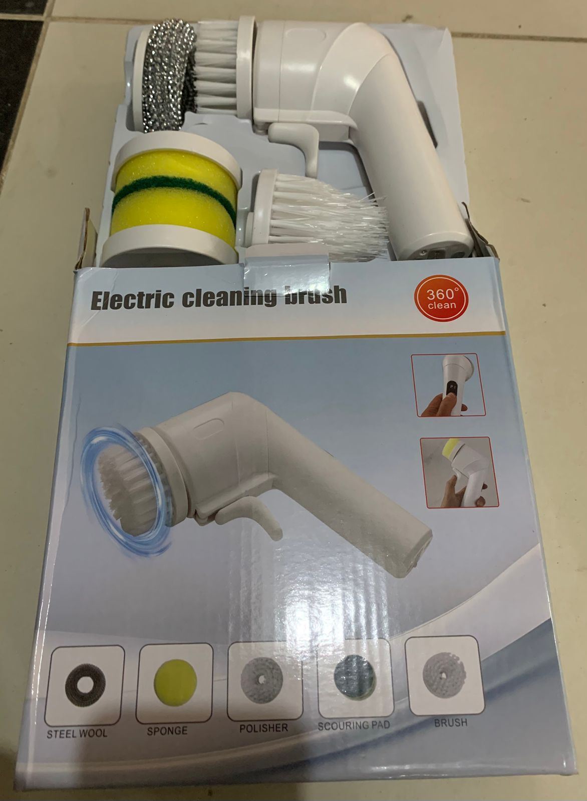 Electric 360° Rotating Cleaning Brush – Multi-Purpose Scrubber With 5 Cleaning Heads ✨