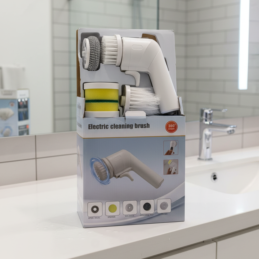 Electric 360° Rotating Cleaning Brush – Multi-Purpose Scrubber With 5 Cleaning Heads ✨