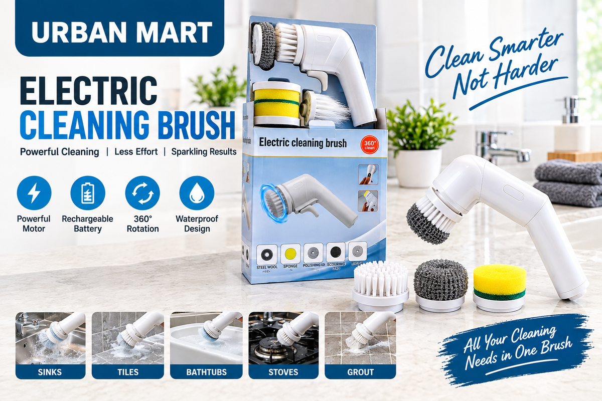 Electric 360° Rotating Cleaning Brush – Multi-Purpose Scrubber With 5 Cleaning Heads ✨