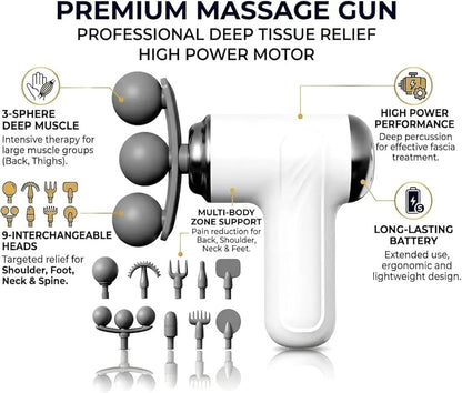 Bluaid BLD-100 Massage Gun – 9 Massage Heads | Rechargeable Deep Tissue Massager